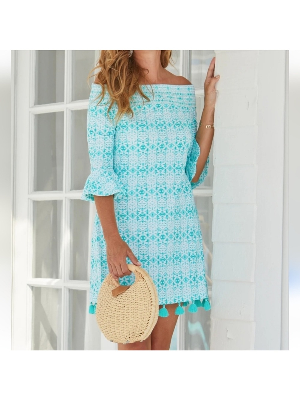 Cabana NWT coverluxe smocked dress Off-Shoulder Coral tides large